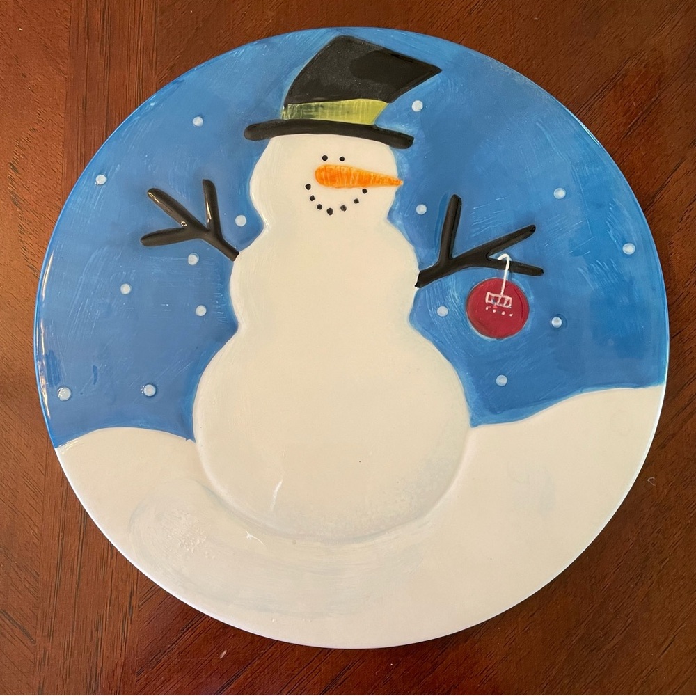 Christmas Holiday Winter Snowman Trivet Hot Plate Stoneware